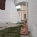 Naked blonde with dreadlocks in the Ryazan Kremlin