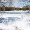 Amateur blonde with nice soft tits posing at winter