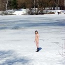 Amateur blonde with nice soft tits posing at winter