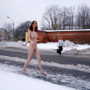 Busty Alisa H naked near church at winter