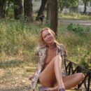 Skinny blonde posing naked at russian historic site
