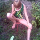 Shy russian amateur blonde with no panties in the country