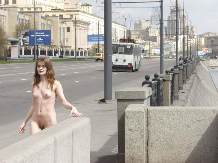 Russian exhibitionist wife at city center