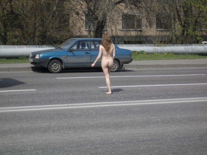 Russian exhibitionist wife at city center