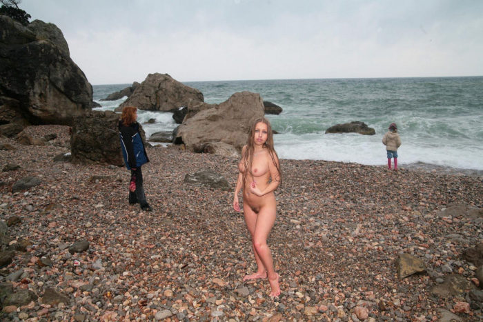 Russian teenage with nice boobs posing at sea