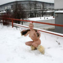 Sexy russian blonde with natural hot body at winter