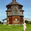 Vintage photos of naked short-haired blonde at outdoors russian museum