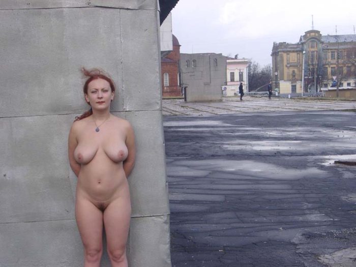 Russian redhead with suggy tits at city center