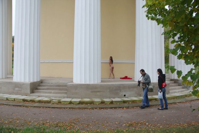 Skinny teen Elizaveta T walks naked at public park