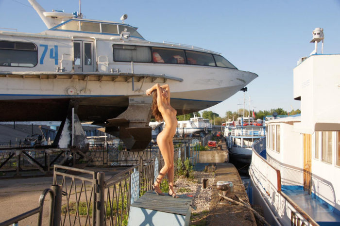 Hot babe Irina B posing on boat