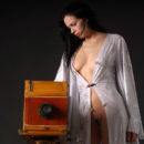 Russian brunette with hot round ass at studio