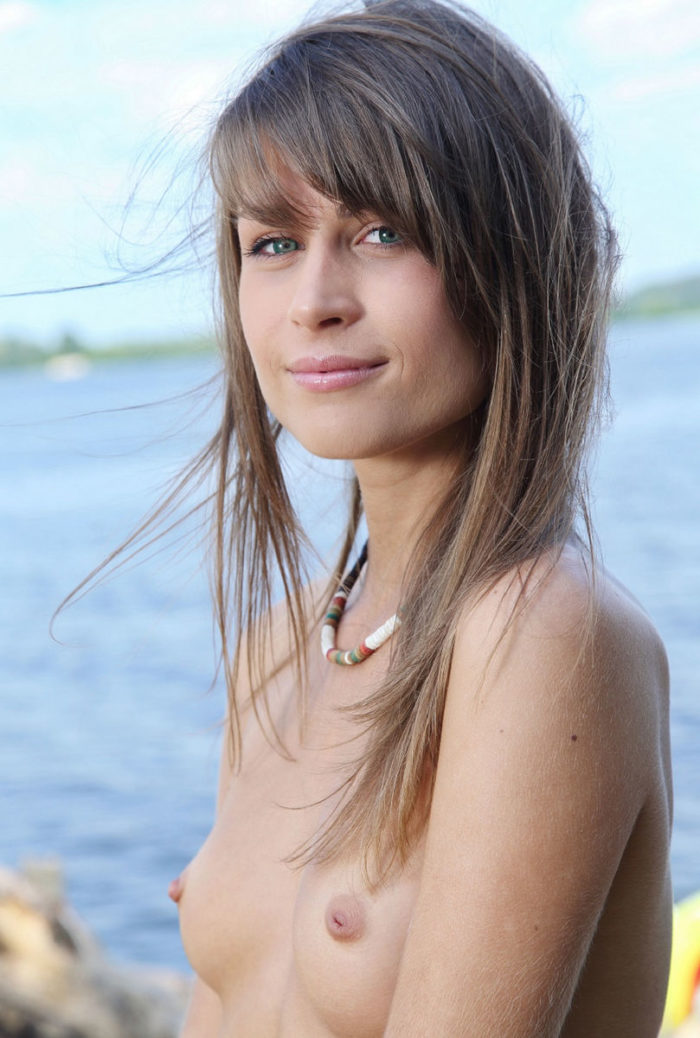 Russian teen Mia D with beautiful green eyes outdoors