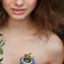 Blue-eyed charmer Clarice in playful and teasing poses in the patio