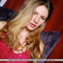 Metart new model Judith in red one-piece lingerie that hugs her beautiful curves perfectly