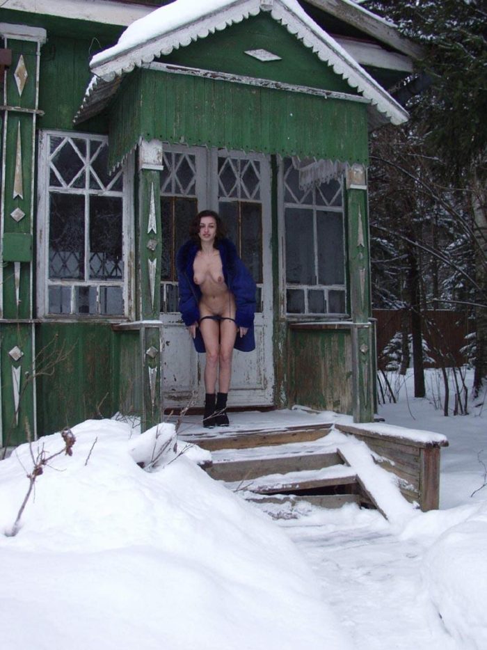 Russian girl Luda removes panties at winter countryhouse