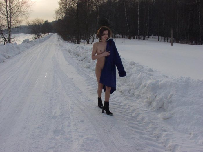 Russian girl Luda removes panties at winter countryhouse