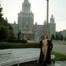 Teen girl Jella flashes her thin body by Moscow university