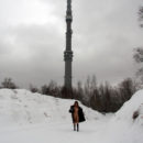 Naked russian girl at winter Moscow park