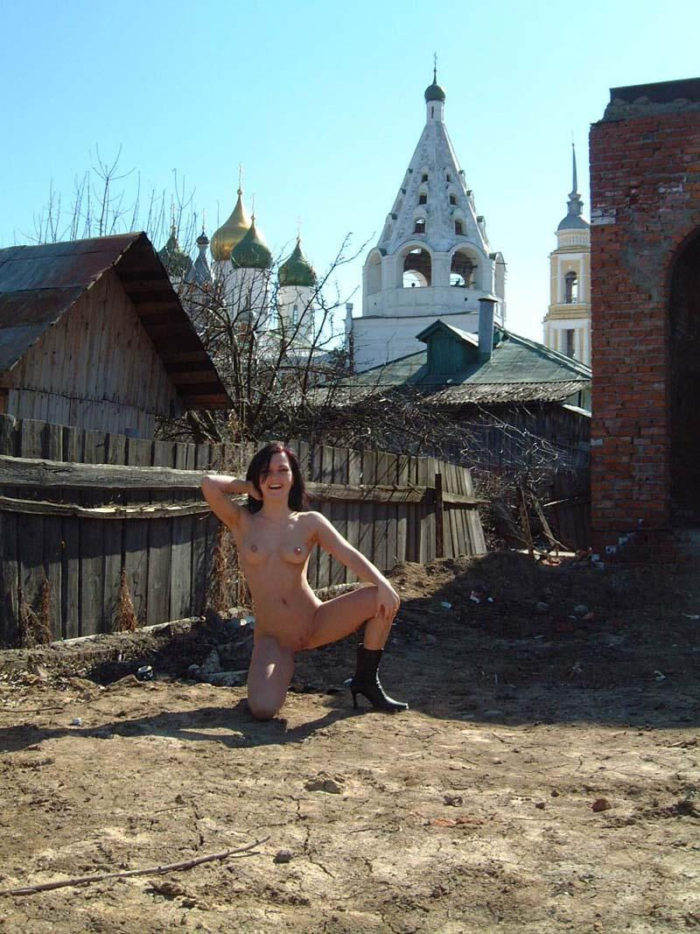Shameless russian girl posing in boots