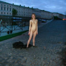 Young russian babe exposes her sweet pussy at morning street