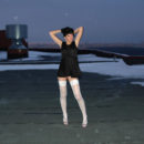 Brunette Mila S in white stockings on snowy roof