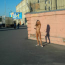 Shameless blonde with no clothes at streets