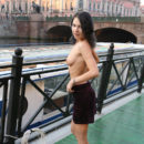 Teen brunette Nadya M on the dock with strangers