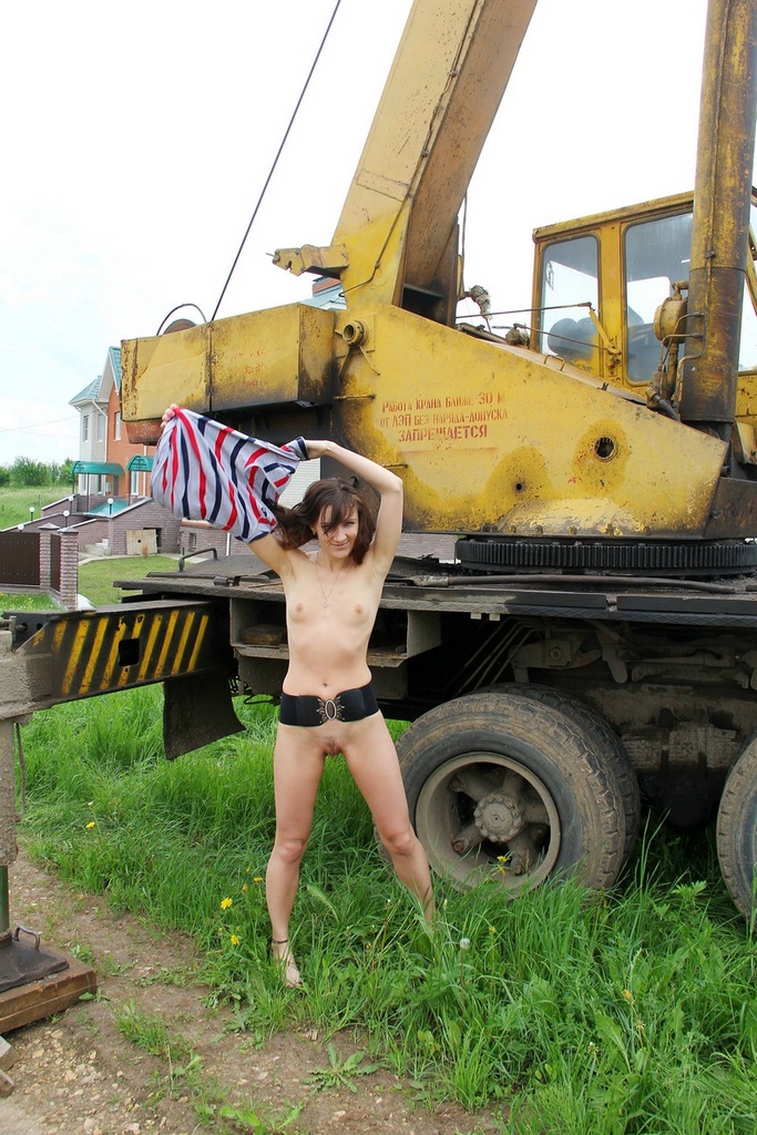 Russian girl Diana A walks naked at the village