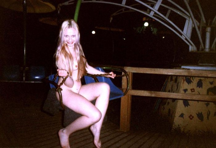 Sweet russian blonde posing on playground