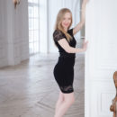 Blonde bombshell Lola Chic strips her black dress and displays her smooth, fair complexion and pink assets