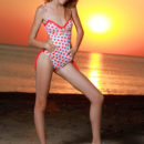 Elle Tan s slender body and sensual curves stands out against a spectacular sunset by the beach