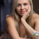 Russian blonde Luciana A shows not-shaved pussy on the windowsill