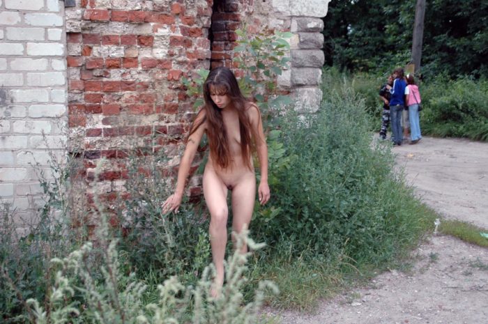 Russian girl Margarita with nice ass walks near ruins