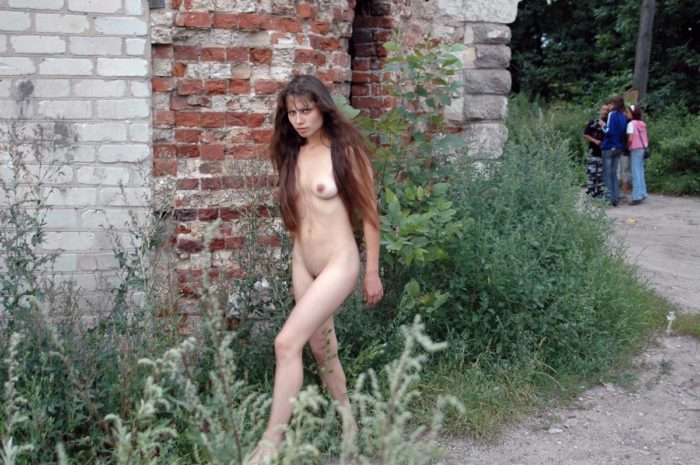Russian girl Margarita with nice ass walks near ruins