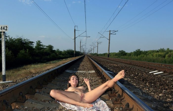 Very hot russian babe on railways