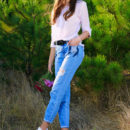 Valencia strips outdoors baring her perky tits and shaved pussy.