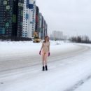 Blonde Seshat walks naked at road