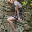 Feeona A dazzles you with the little school girl look. Outfitted in a blue plaid dress with a little white bodice and no panties she shows off her perfect petite body.