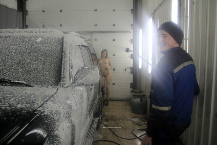 Hot russian girl Angelika at carwash service