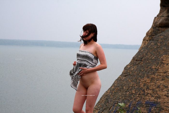 Russian girl Inga walks naked at touristic place