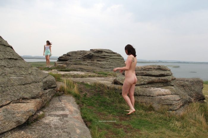 Russian girl Inga walks naked at touristic place