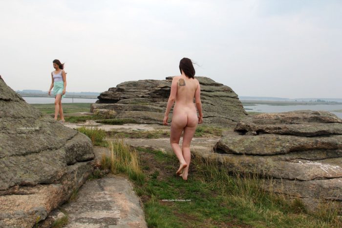 Russian girl Inga walks naked at touristic place