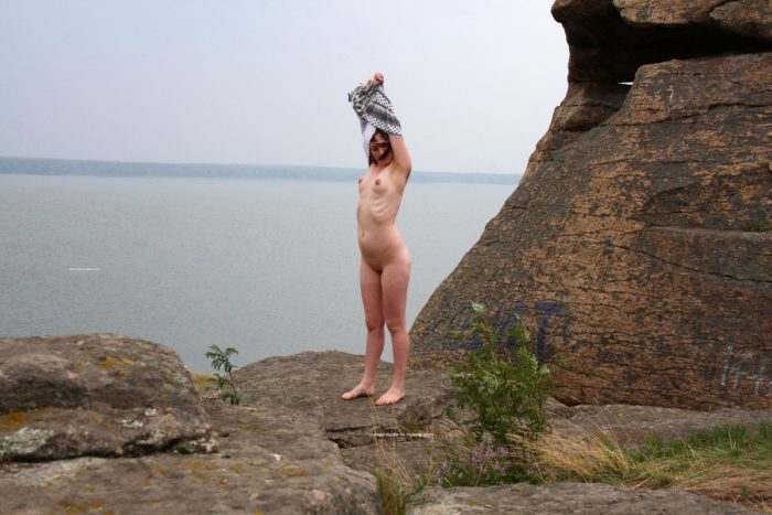 Russian girl Inga walks naked at touristic place