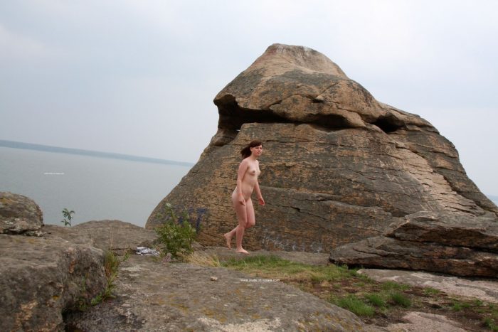 Russian girl Inga walks naked at touristic place