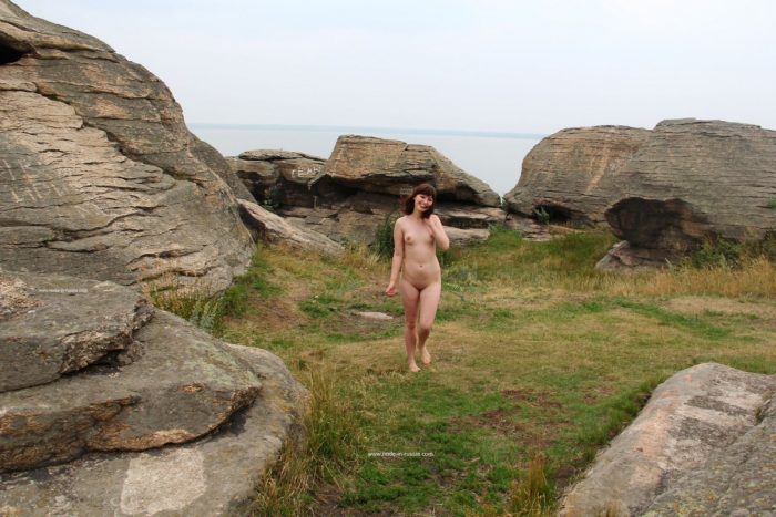 Russian girl Inga walks naked at touristic place