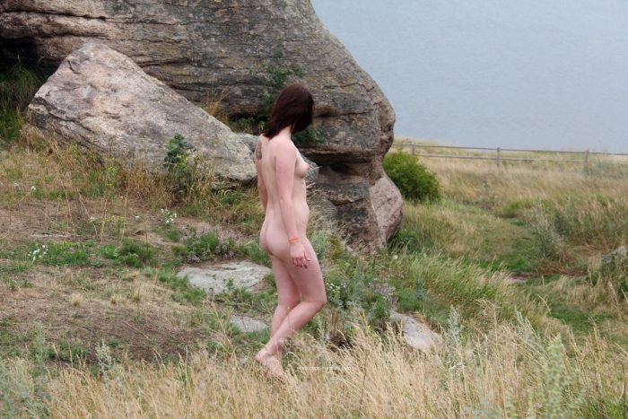 Russian girl Inga walks naked at touristic place