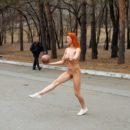 Sexiest girl Nata plays with ball at public park