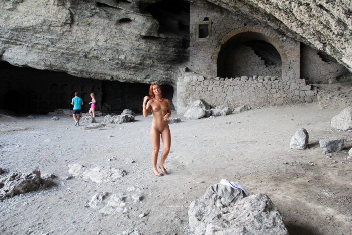 Naked Margarita S posing at tourist place