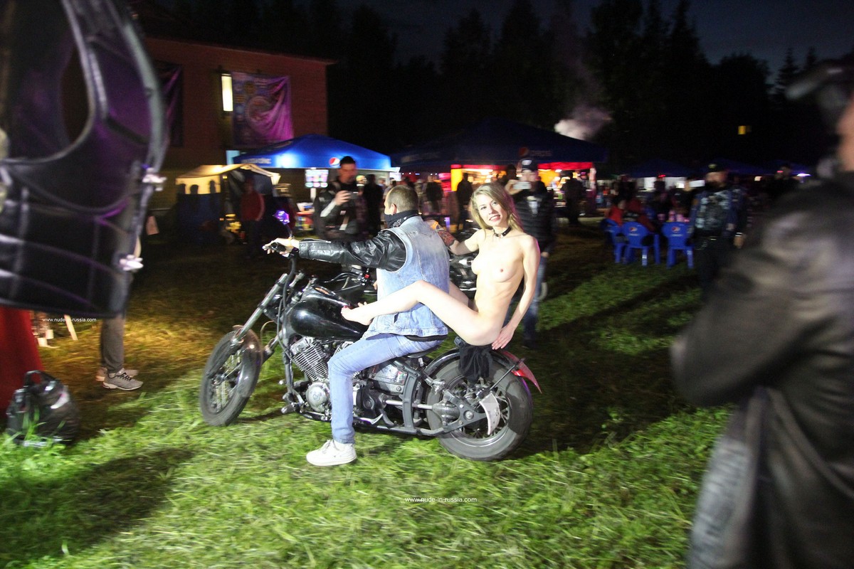 Naked blonde woman pussy motorcycle
