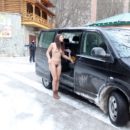 Naked girl trys to install snow chains
